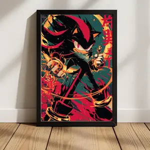 Shadow the Hedgehog Vintage Poster Style Digital Art – Vibrant Sonic Fan Art, Retro Gamer Wall Décor