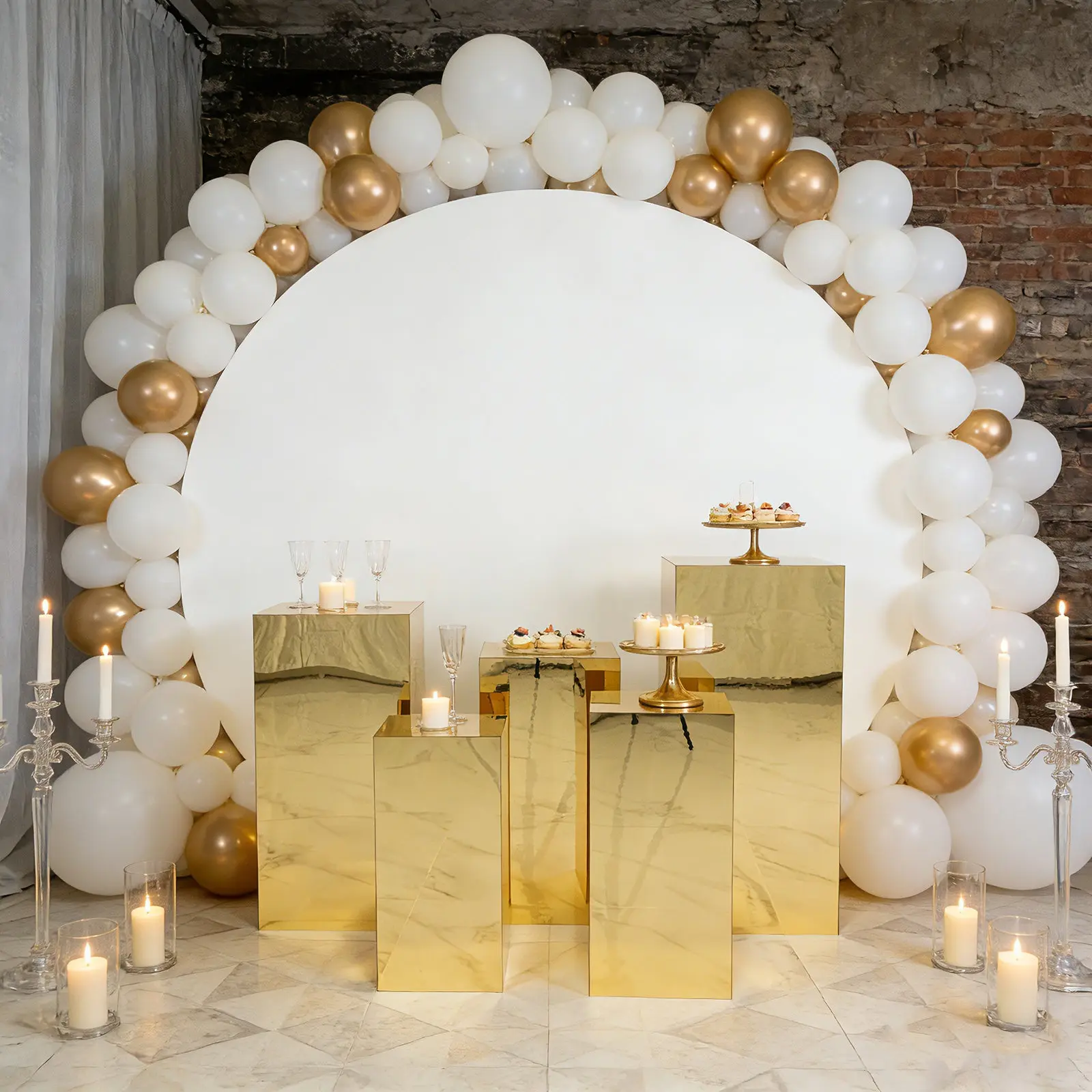 Multi-Size Gold Mirror Acrylic Pedestal Riser Set (5-Piece, Pre-Assembled Rectangular) - Reflective Surface Decor Stands for Luxury Event, Holiday Displays, Product Showcases (20in,22in,24in,28in,32in)
