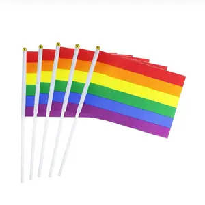 5 Pack Progress Pride Rainbow Flags Mini LGBT Gay Hand Held Stick Flags Party Decorations Supplies For Mardi Gras Parades,Rainbow Festival (Progress Pride Flag) 14 x 21cm each