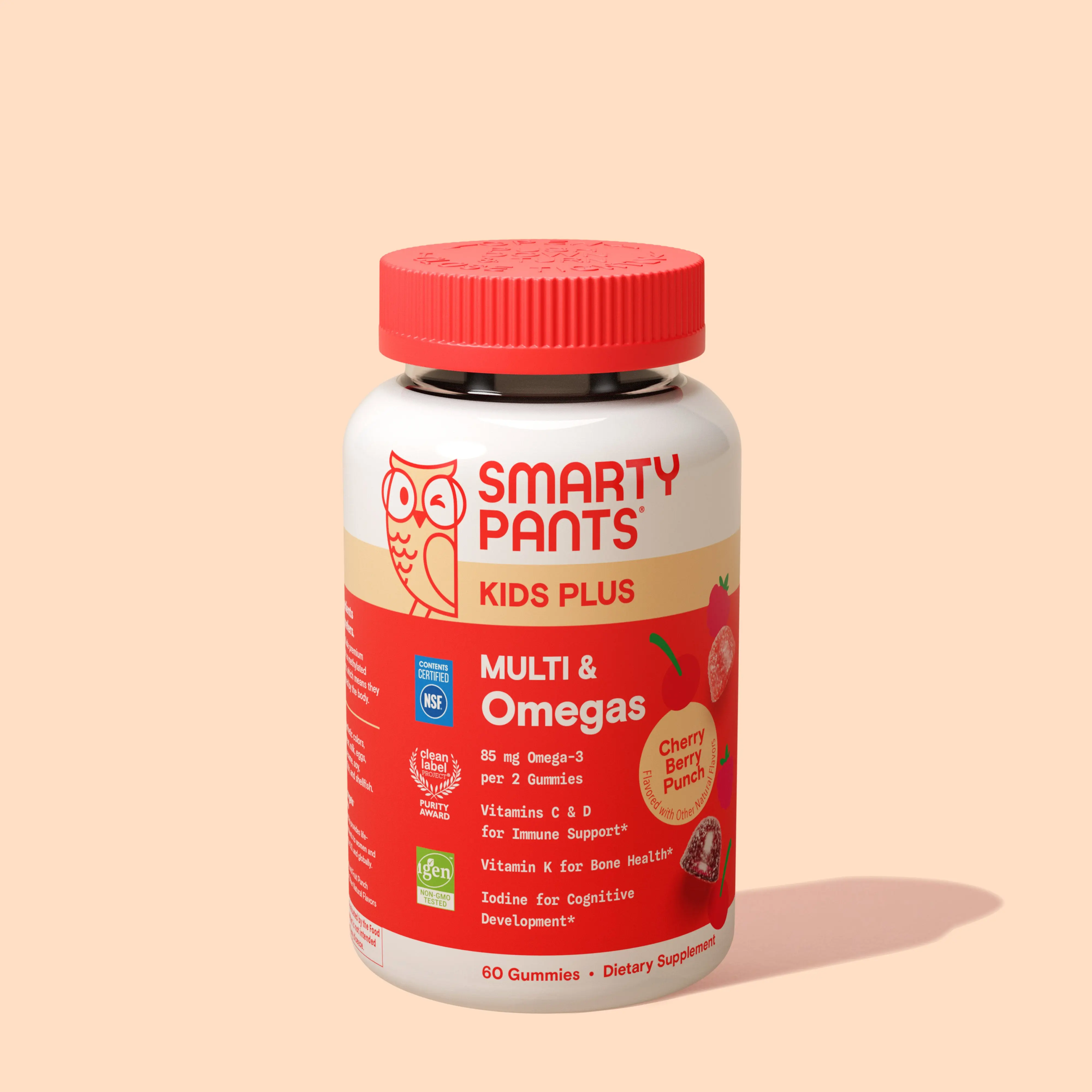 SmartyPants Kids Plus Cherry Berry Punch Multi & Omegas 50 Gummies for Kids Growth Development with Omega-3 DHA EPA Vitamin C D3 B12 A K1 Folate Edible Supplement - Healthcare