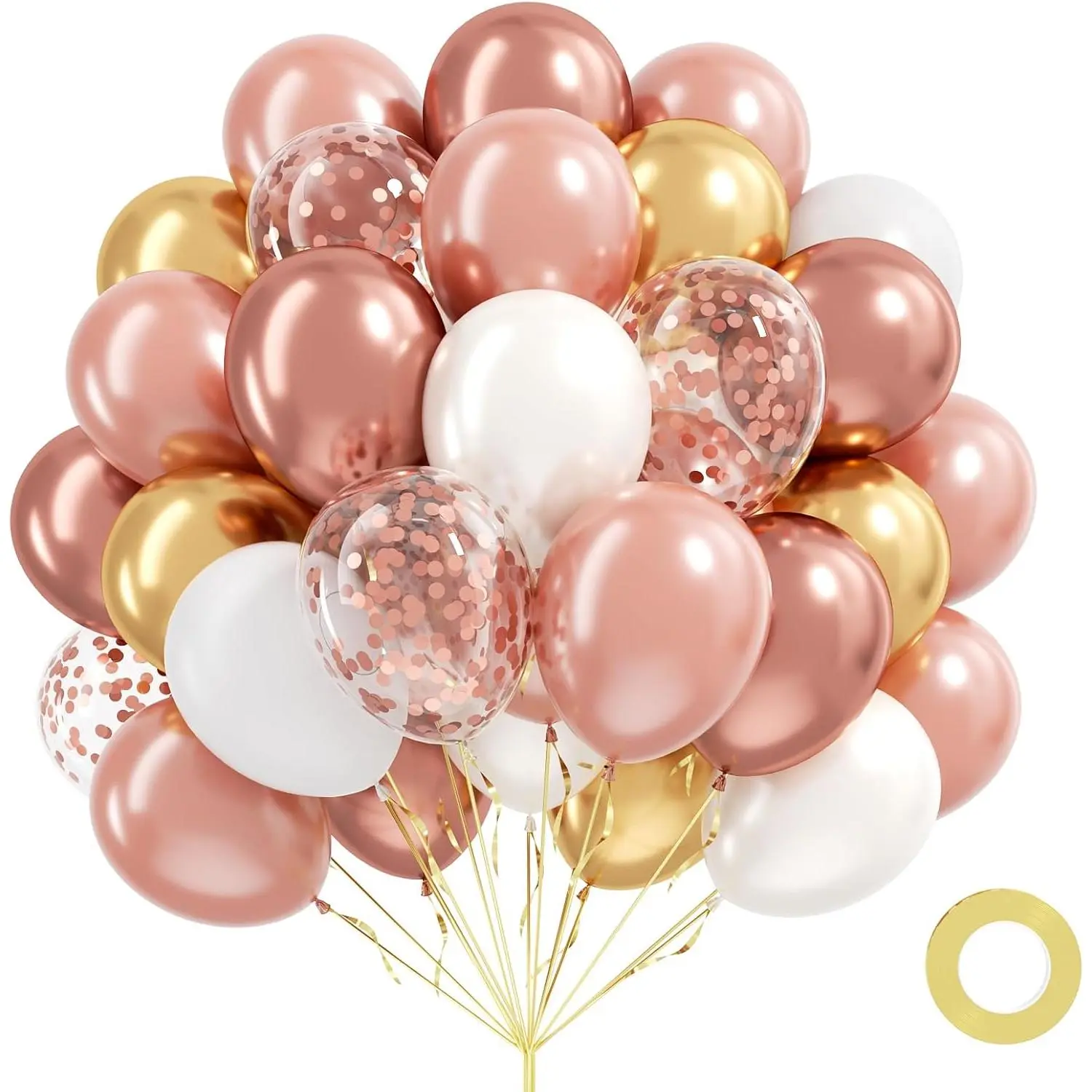 High-Quality Synthetic Rose Gold Balloon Garland Kit - 60-Count 12in Metallic Pink Confetti & White Elastic-Equipped Modern Balloon Party Supplies for Wedding, Quinceanera Decor