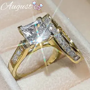 Women's Square Shaped Cubic Zirconia CZ Stackable Wedding & Engagement Ring Set - Artificial Gemstone Spring Statement Jewelry, Perfect Gift for Wife, Engagement Rings