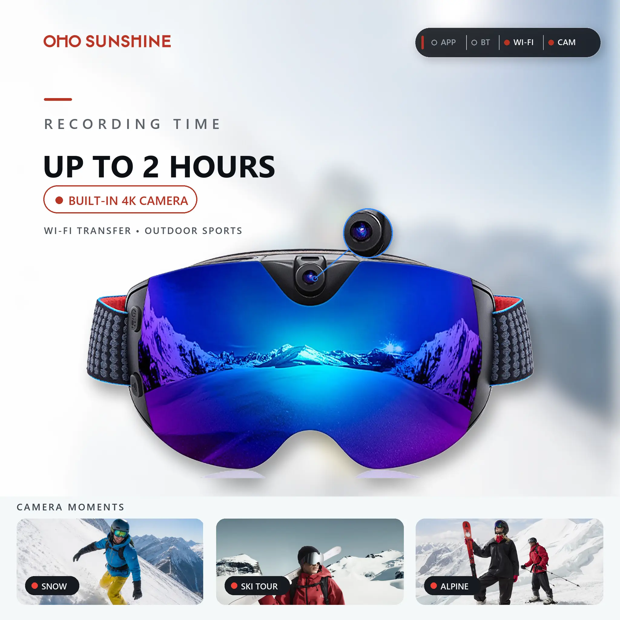 OhO Sunshine Skyshot 4K Ultra HD Camera Ski Goggle with Anti Fog Lens & Wi-Fi Transfer 32GB Memory Outdoor Sports Glasses Smart Sports Glasses smart glasses smart glasses smart glasses with camera Skiing Eyewear Action Camera Sunglasses
