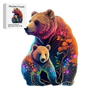 Colorful Bear Wooden Jigsaw Puzzle, Unique Irregular Animal Shape, Perfect Gift for Lovers & Friends, Party Game, DIY Leisure, Home Decor