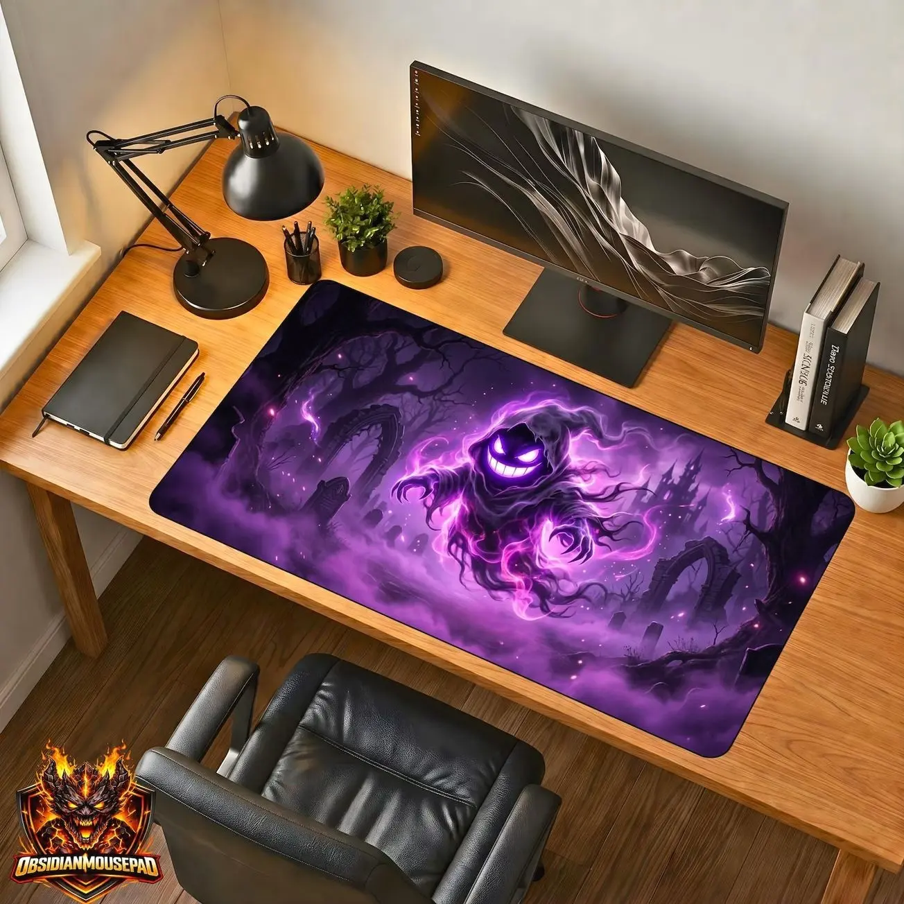 Gengar Pokemon Mousepad - Ghost Type Desk Mat Shadow Ball Anime Gaming Mouse Pad Spooky Forest Scene XL Extended Gaming Desk Mat Gift