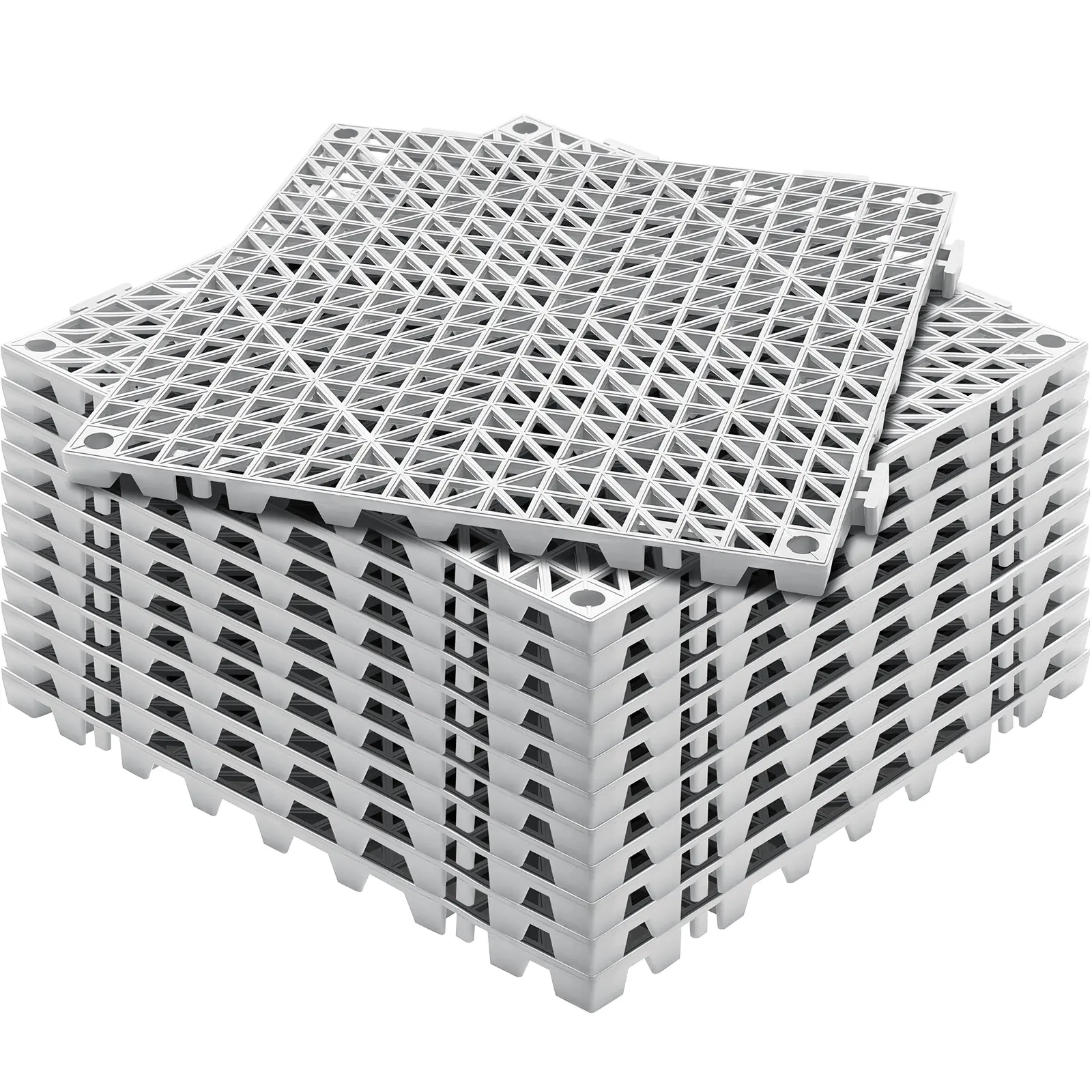 【Summerfinds】VEVOR Modular Interlocking Cushion 12 Pack 12" x 12" Splicing Drainage MatsSoft PVC Interlocking Drainage Floor TilesNon-Slip Drainage Holes for RestroomBathroomKitchenPoolWet AreasGray