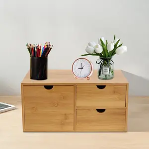 Mini Bamboo Desk Drawer Tabletop Storage Box with Three Drawers