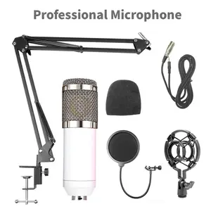 Karaoke Studio Mic Shock Mount+Foam Cap+Cable+Microphone stand Professional Condenser Microphone Kit  For Recording Computer Audio Smartphone White