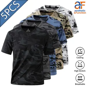 5PCS Dot Camo Print Athletic T-Shirts |   Crew Neck Short Sleeve Workout Tops for Men