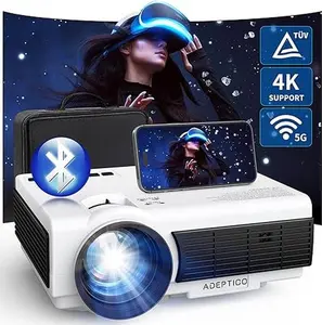 4K Support Projector with WiFi and Bluetooth W/ Screen & Bag, ADEPTICO 450 ANSI 5G WiFi Native 1080P Portable Projector L35 , Zoom, Outdoor Movie Mini Projector for iOS/Android/TV Stick/HDMI/USB