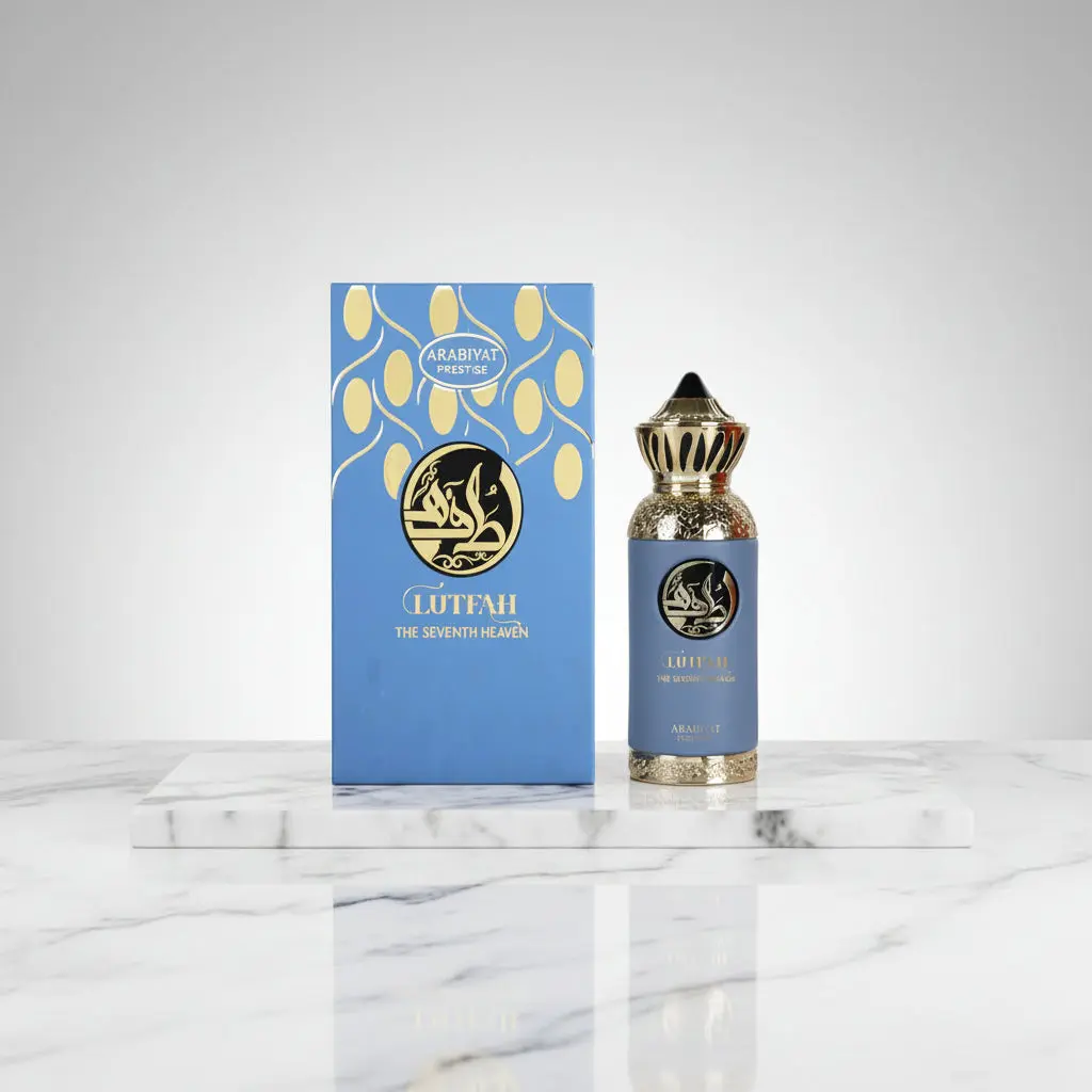 Arabiyat Prestige Lutfah Seventh Heaven Citrus Unisex Oriental EDP Spray - 3-3.9oz (2.7 fl oz Range), Single Bottle, Elegant Spicy Woody Fragrance, Refreshing Musk, Bergamot, Amber, Vetiver, Leather Ambra Accents, Niche Perfume Cologne for Adults, Elegant