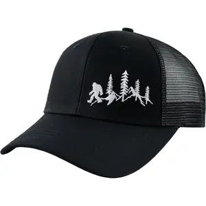 Funny Wild Bigfoot Trucker Hats for Men Women, Adjustable Cotton Sasquatch Mesh Snapback Baseball Cap