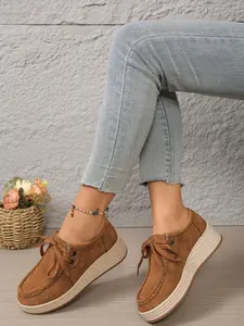 Women's New Vintage Bow Design Loafers Spring Round Toe Thick Sole Wedge Shoes, Fashion Versatile Casual Shoes for Daily Wear