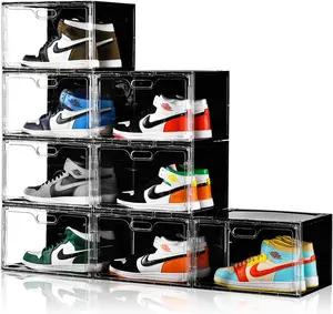 Amllas New 8 Pack Shoe Boxes Stackable, Large Shoe Storage Organizer with Lids,Drop Side Shoe Containers for Entryway,Sneaker Storage Fit up to US Size 13 for Men/Women(13’’x 10.6”x 8.3”)