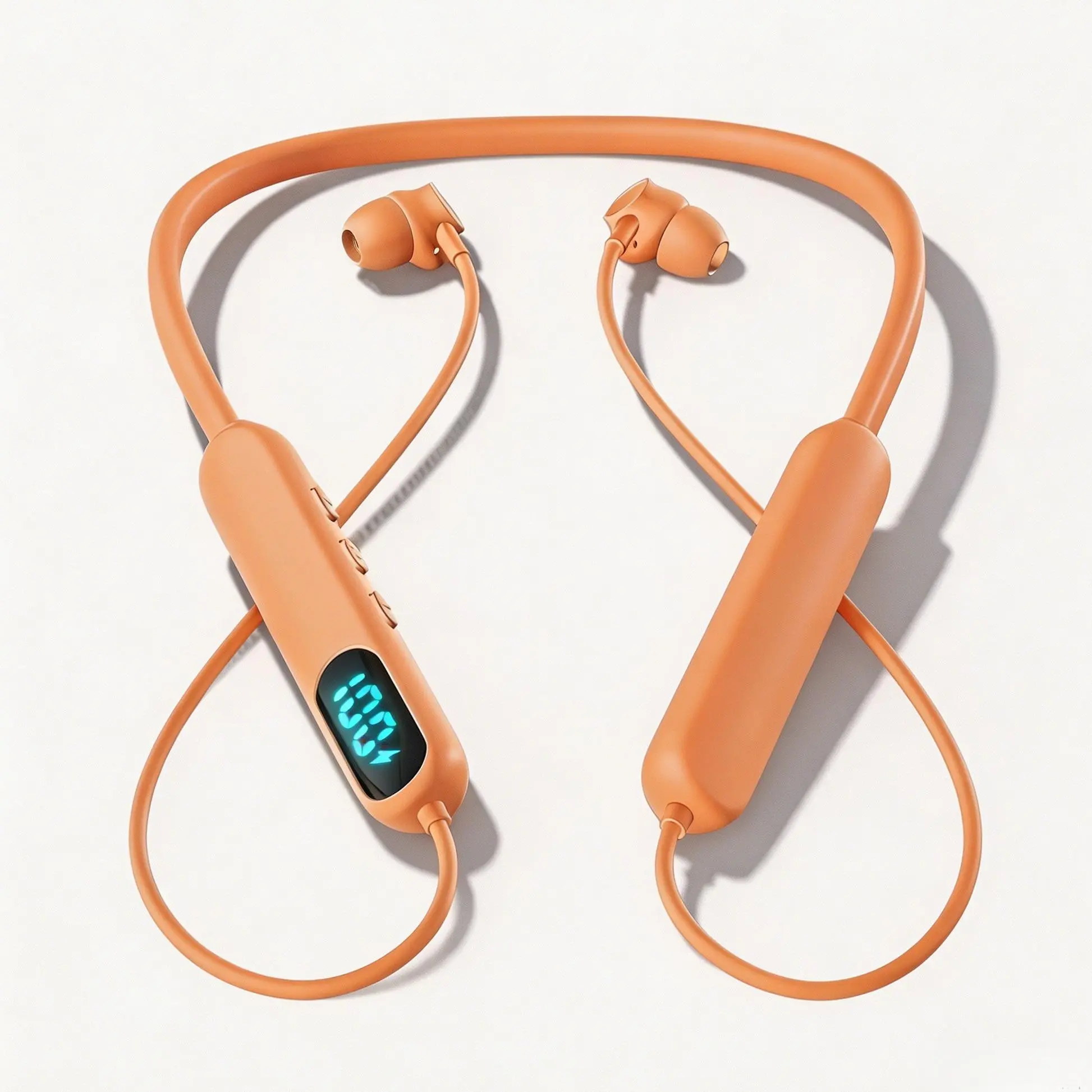 Bright Orange Hi-Vis Neckband Wireless BT Headphones with Digital Power Display, IPX5 Sweat Proof, 48HR Battery, Sound Isol., Mic for Warehouse Workers, Multi-Device Touch Control, Hands-Free Calling, Music Playback, Bluetooth, Ipx5 Rated