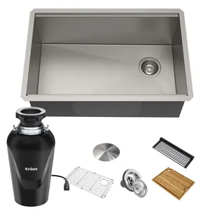 212 MAIN 27 in. Stainless Steel Undermount Single Bowl Kitchen Sink with Waste Guard, Continuous-Feed Garbage Disposal, Satin Finish