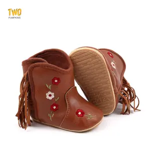 Baby Boys Girls Western Cowboy Boots Infant Moccasins High Top Booties Toddler Soft Sole Non-slip First Walker Crib Shoes