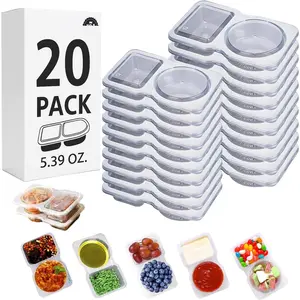 20 Sets Reusable Double Compartment Snackle Box Containers with Lids, Leak-Proof BPA-Free Food Storage, Portion Control Dip Cups for Kids School Lunches, Meal Prep, Takeout