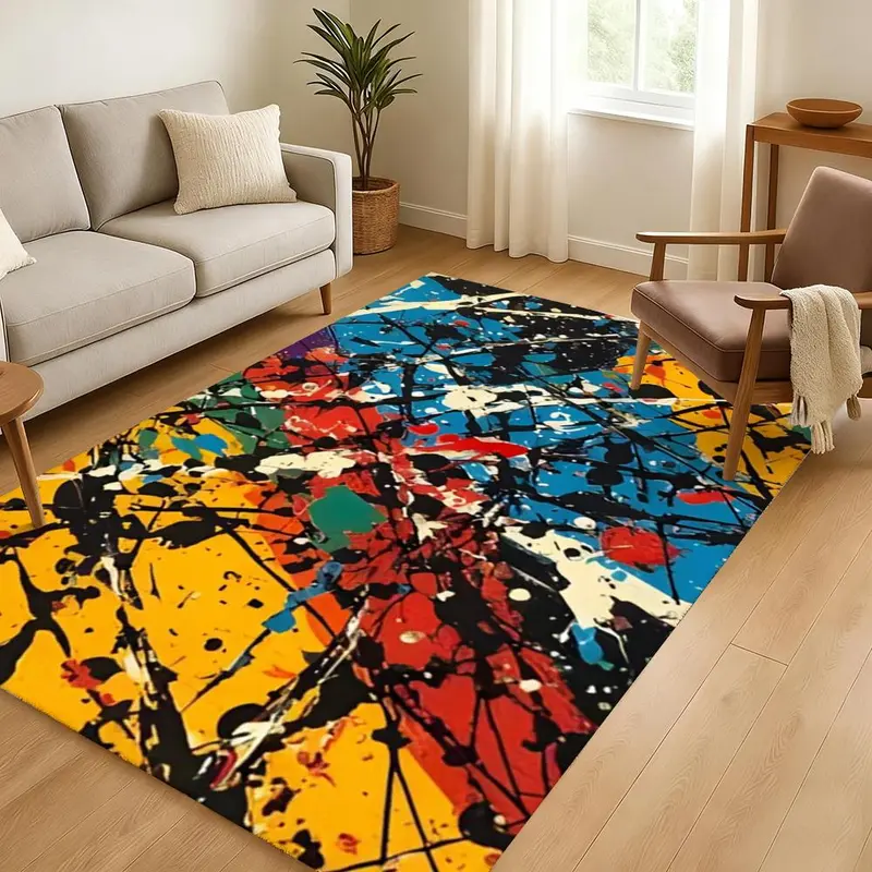 Abstract art J-Jackson P-Pollock Floor Mat Soft Thickened Flannel Door Mat Non-Slip Living Room Rug Home Decor