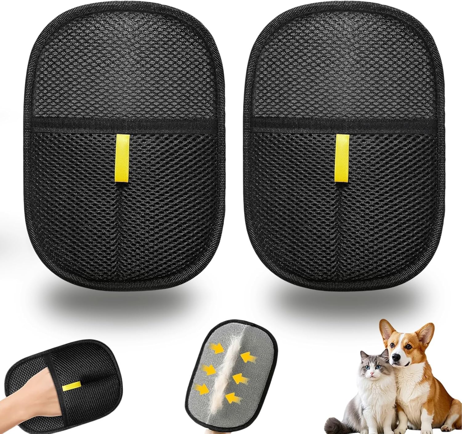 Static pet hair removal glove brush, reusable cat and dog static hair removal device beauty glove brush tool, suitable for sofas, clothes, carpets, curtains (black -2 pieces)