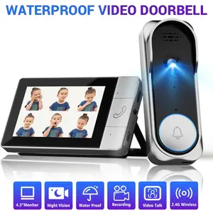 Wireless Video Doorbell with 4.3 Inch Color Screen, Two Way Intercom, 2.4g Connection, Night Vision, Waterproof Ip66, Long Battery Life, No APP Needed, Home Security Doorbell