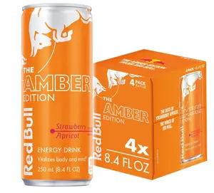 Red Bull Amber Edition Energy Drink, Strawberry Apricot, with 80mg Caffeine plus Taurine & B Vitamins, 8.4 Fl Oz, Pack of 4 Cans