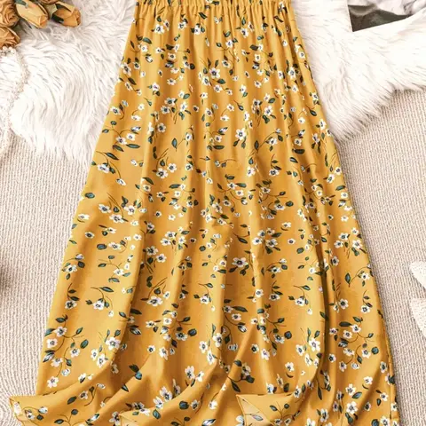 Women's Long Split Skirt Woven, Elastic Waist, Bohemian Boho Floral Pattern, Ditsy, Cute Summer Fashion, Cool and Comfortable Design, Floral printed skirt, Bohemian Summer Skirts