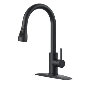 FORIOUS Black Kitchen Faucet Stainless Steel with Pull Down Sprayer Portable Pull Out Sink Faucet Single Handle High Arc Kitchen Faucet