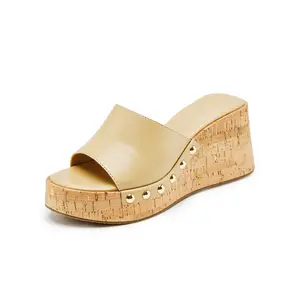 Styvella Women's Platform Wedge Sandals Slip On Open Toe Wedge Studded Shoes Platform Slide Sandals Comfort & Fashion Style for Casual & Shopping & Dressy Occasions