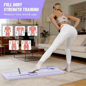 Pilates Board with Pilates Bar, 4.0 New Upgrade, Multi-functional Ab Exercise Board, Foldable Home Pilates Reformer, Maximum Load 300 lbs Fitness Board with Kneeling Pad and Timerl,Multi-functional Adjustable Ab Exercise Board