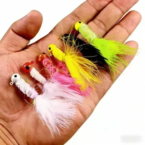 Colorful Feather Handmade Micro Lure Bait Fly Tying Hook 0.9g 1.7g 3.5g Special Fake Bait for Bass with Upturned Mouth