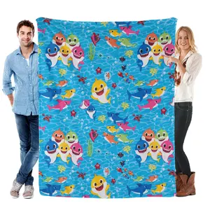 Baby Shark Cartoon Blanket  Soft Funny Throw Blanket Cozy Lightweight Plush Portable Cover Blanket For Sofa,Warm Gift For Birthday,Christmas,Multiple Blankets