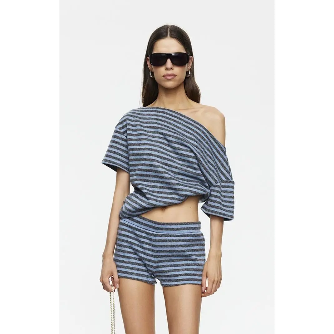LIONESS Women's Wildlands Grey & Blue One Shoulder Top