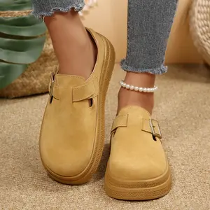 Platform Clogs for Women Faux Suede Clogs Soft Mules Potato Shoes Casual Slipper Sandals with Adjustable Buckle, Non-Slip Outdoor Indoor Vacation Shoes