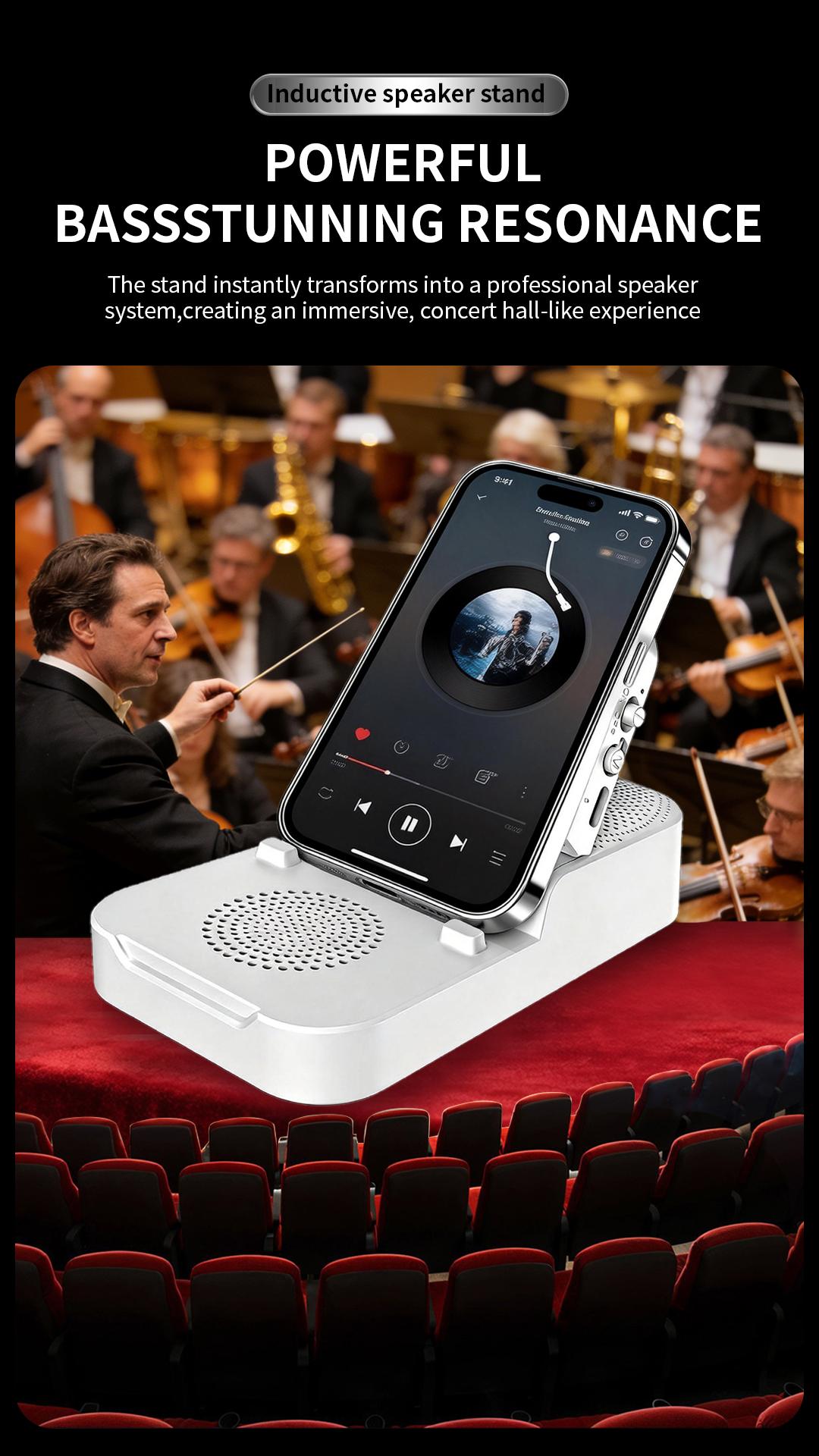 ATEYA Portable Induction speaker | Optional Bluetooth connectivity | Portable Mobile phone holder | Supports connecting two devices simultaneously | Four-in-one speaker.