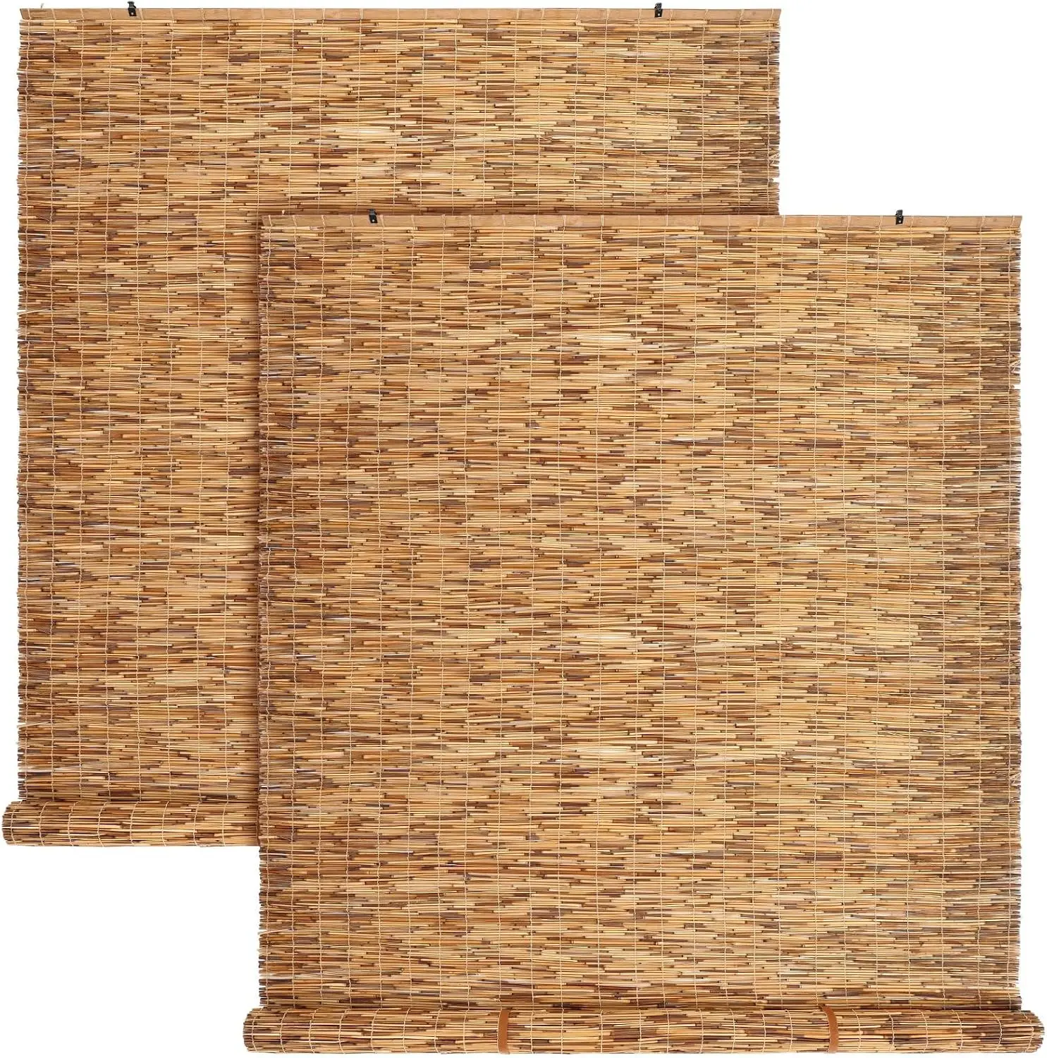 DoubleFill 2 Pcs Bamboo Shades Outdoor Reed Roll Up Blinds 48" W x 72" H Blackout Sunshade Cordless Bamboo Blinds for Home Porch, Patio & Windows Decor Shutters Sunlight Privacy Screen(Carbon Brown)