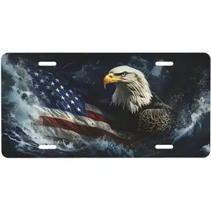 Funny Bald Eagle with American Flag License Plate Decorative .Metal Car Plate .Vanity Tag .Aluminum Noverlty License Plate Waterproof Colorfast 12×6 Inch
