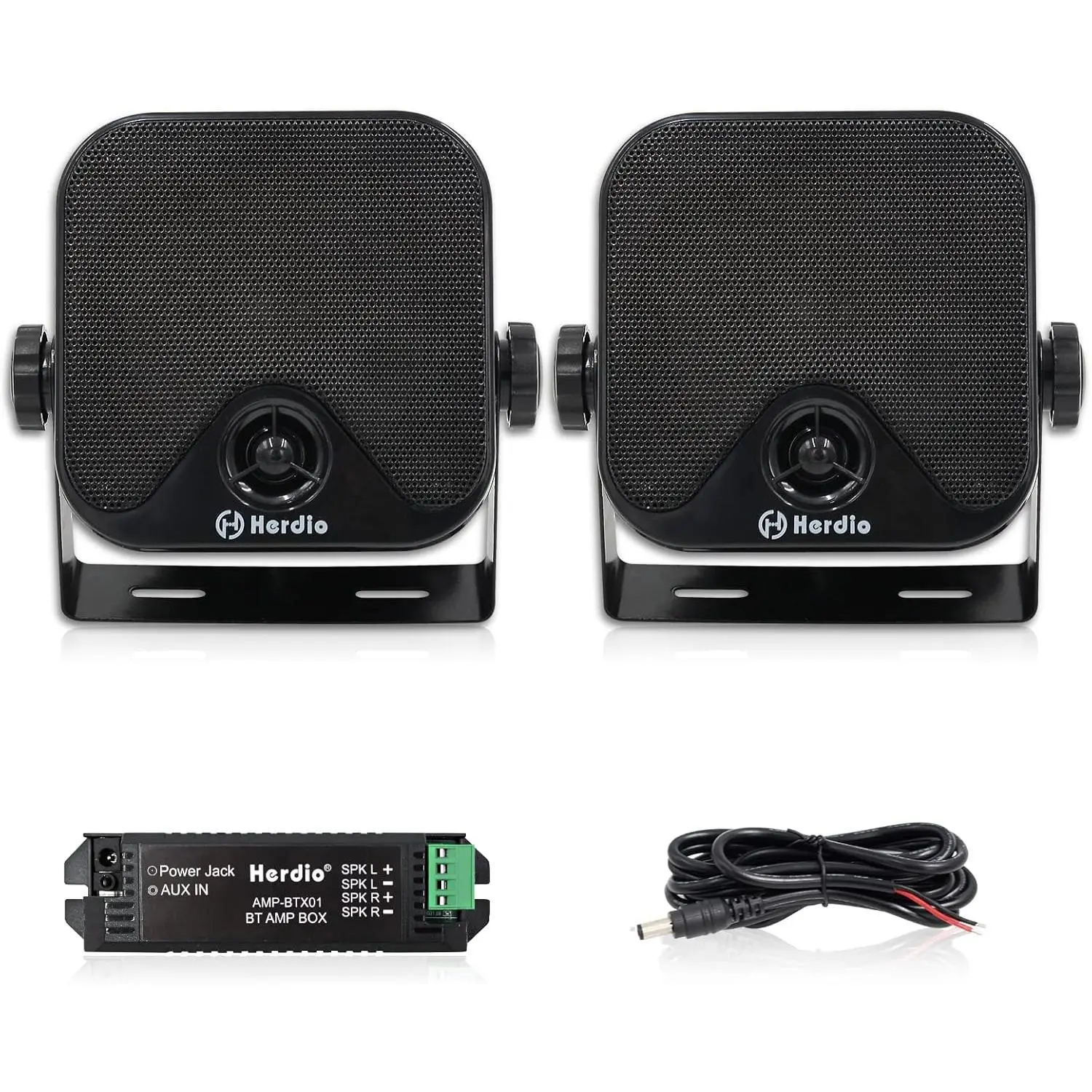 Herdio 4-In Motorcycle Speakers - 100W Max Handling Power Wireless Bluetooth HiFi Full-Range Audio, Waterproof Water Resistant Outdoor Speakers System (1 Pair, Black/White) for Golf Carts