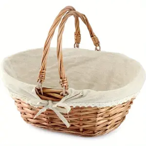 Natural Color Rattan Harvest Basket with Handles, Suitable for Easter, Picnics, Gifts, Home Decoration, Etc., Baskets, Boxes And Containers for Home Organization, Baskets, Bins & Containers for Home Organization