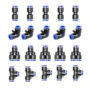 Quick Connect Fittings Set PU Straight 10 PV Elbow 10 PE Tee 10 PY Tee 10 Pieces Durable Connectors Plumbing Accessories for Easy Installation
