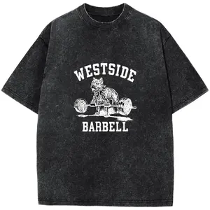 Vintage Oversized T-Shirts Westside Barbell Gym Casual Loose Wash Cotton Tee Crew Neck Short Sleeve Shirt Tops Crewneck Tshirt