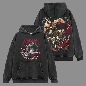 [Attack On Titan] Mikasa Hoodie-Shirt Premium 100% Acid Wash , Attack On Titan Fans, Anime Graphic Hoodie, Streetwear Hoodie Unisex Oversize Gift for Anime Lovers Oversized