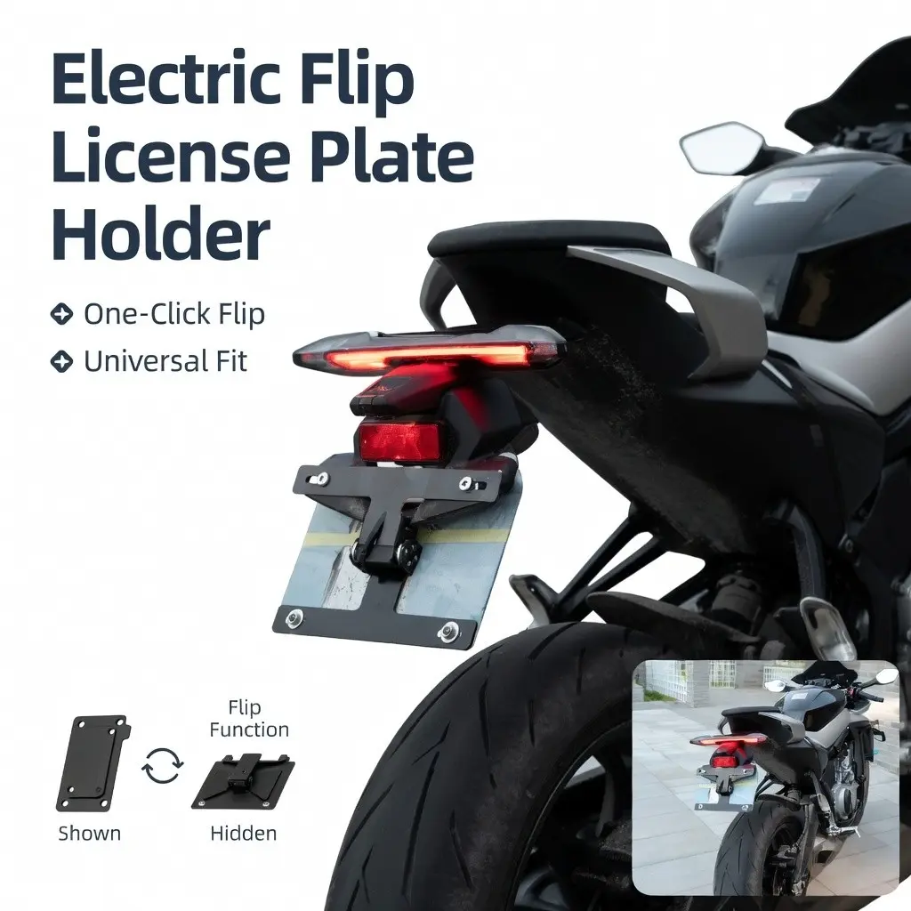 Universal Motorcycle Electric License Plate Frame, Reversible Design, Suitable for Motorcycles and E-Bikes, Easy Installation, Motorbike