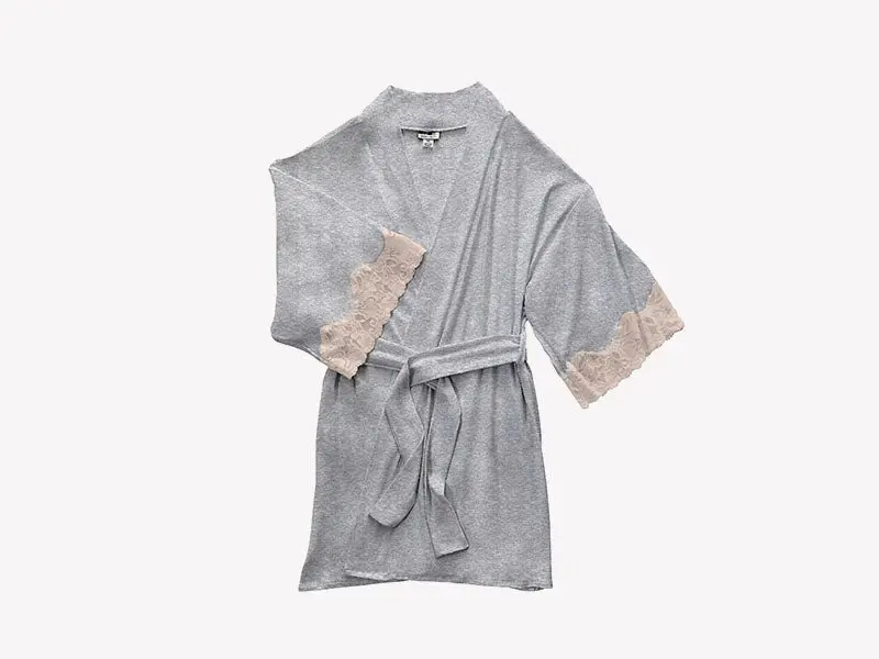 Calla Modal Kimono with Lace, Champagne / Heather Grey