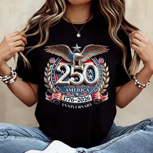 250th United States of America 1776-2026 Anniversary T-Shirt, Eagle & Stars Graphic Tee, Crewneck Casual Wear, Patriotic Independence Day Shirt, Vintage Streetwear Short Sleeve Tee, 4th of July Celebration Top