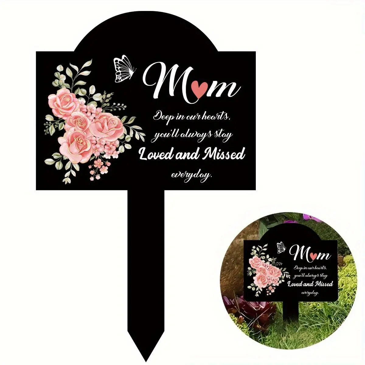 Butterfly & Flower Pattern Acrylic Grave Marker, 1 Count Meaningful Garden Stake, Garden Decoration Supplies for Outdoor Yard Lawn