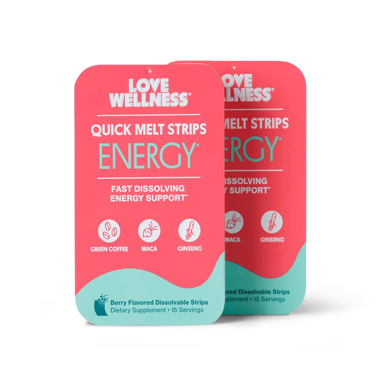 Love Wellness ENERGY* Quick Melt Strips 2 Pack | Fast-Dissolving Energy Support Supplement | Green Coffee, Maca & Ginseng | Vegan & Sugar-Free | 15 Strips Beverage Sport | For Men and Women