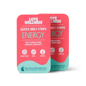 Love Wellness ENERGY* Quick Melt Strips 2 Pack | Fast-Dissolving Energy Support Supplement | Green Coffee, Maca & Ginseng | Vegan & Sugar-Free | 15 Strips