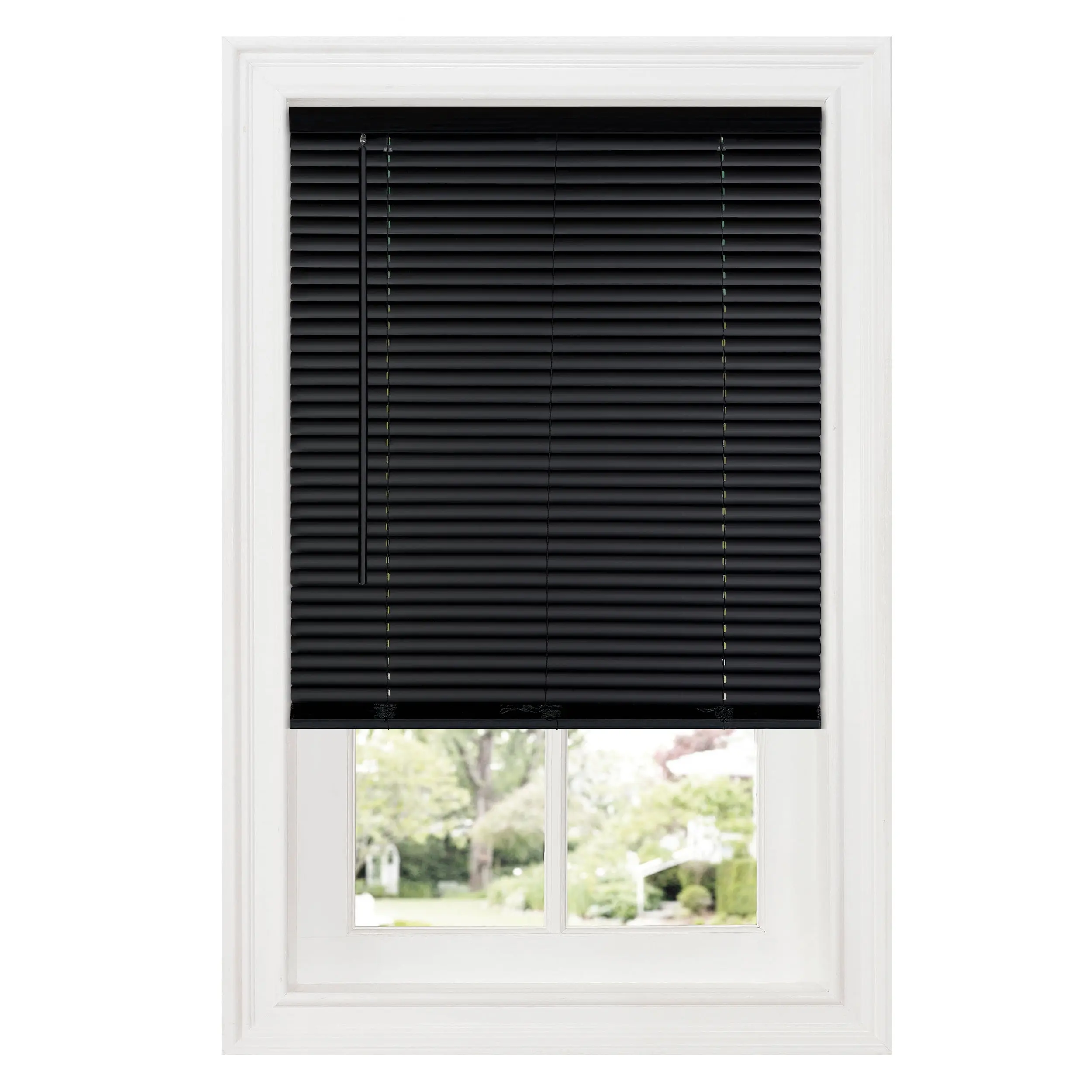 Achim DSG223BK06 GII Deluxe Sundown Cordless Room Darkening Vinyl Mini Blind - 1 in. Tilting Slats, 23x64 in., Black, Durable, Fashion Headrail, Modern, Hidden Brackets, No Exposed Lift Cords, for Windows