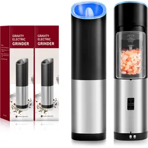 Simple Deluxe Upgraded Gravity Electric Salt and Pepper Grinder Set, Adjustable Coarseness, with Blue LED Light, One Hand Automatic Operation, Black Simple Deluxe Simple Deluxe